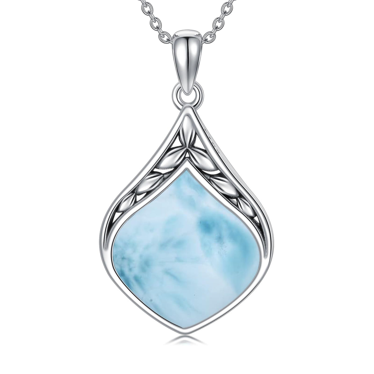HPQQ Larimar Necklace for Women Sterling Silver Teardrop Vintage Natural Blue Stone Pendant Necklace Larimar Jewelry Valentines Day Birthday Gifts for Women Her