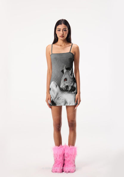 Halloween Vampire Rat Y2K Print Slip Dress Cherrykitten