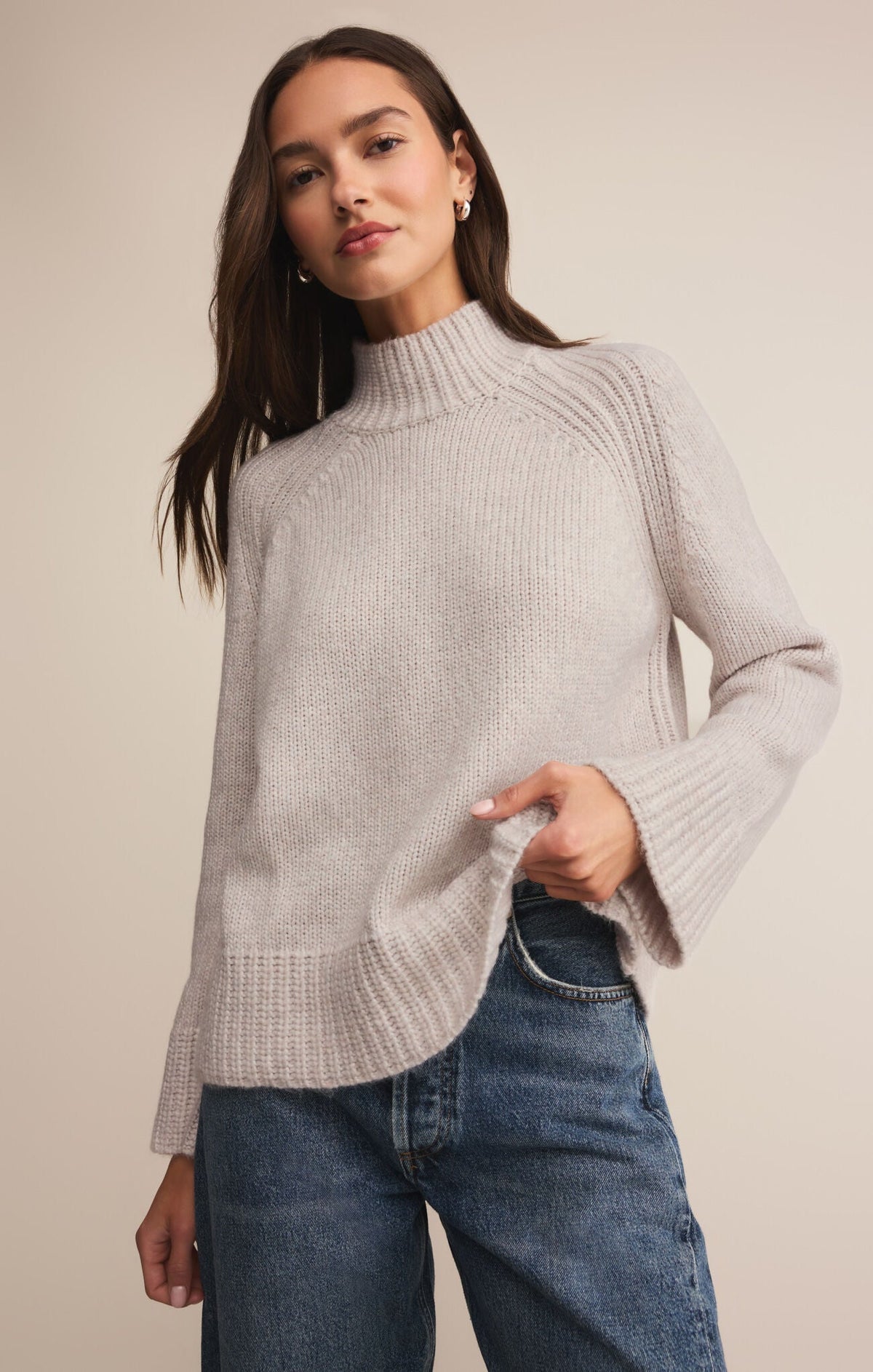 Emerge Funnel Neck Sweater- Turtle Dove