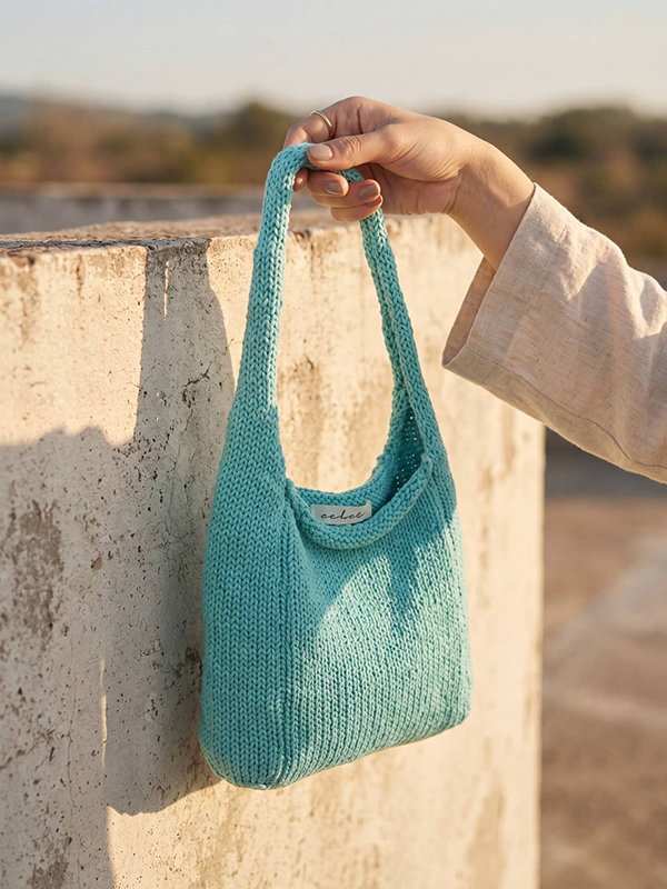 Mini Knit Tote Bag: Aqua