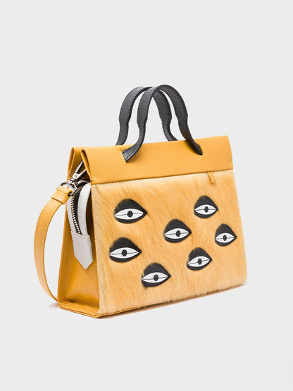 Small Vali Crossbody Leather Bag: All Over Eyes (Golden/Black)