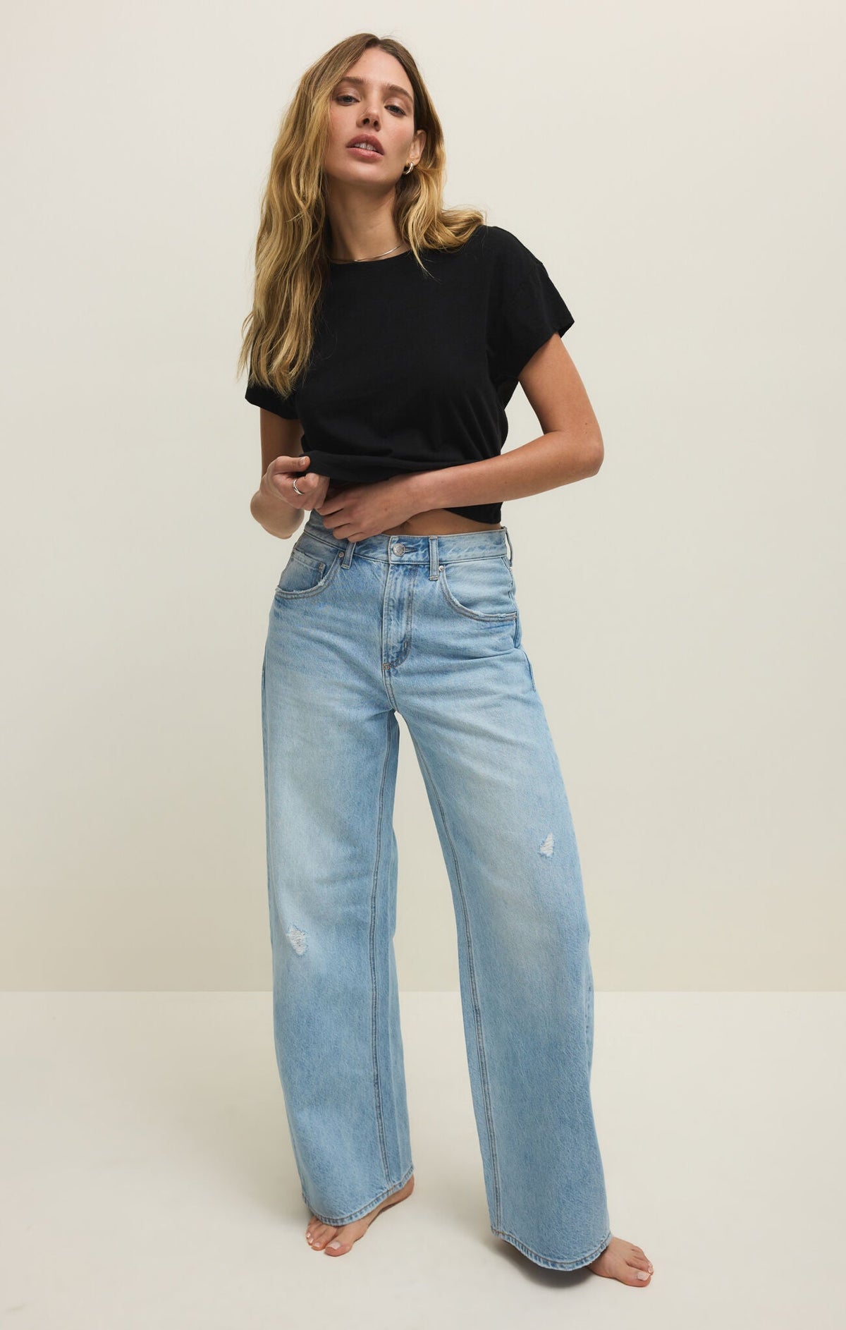 Remi High Rise Bowed Wide Denim - Cove