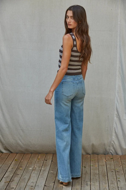 Knit Striped Seamless Padded Tank Top - Coffee Bean