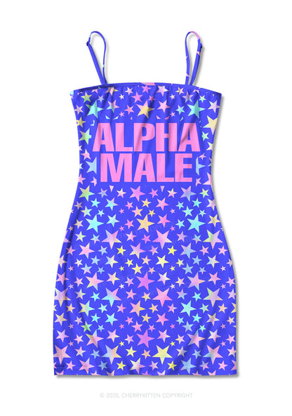 Purple Alpha Male Y2K Print Slip Dress Cherrykitten