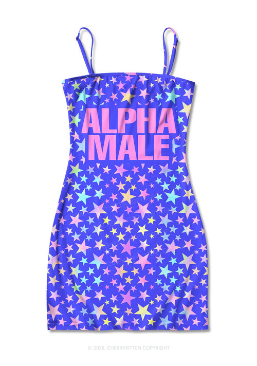 Purple Alpha Male Y2K Print Slip Dress Cherrykitten