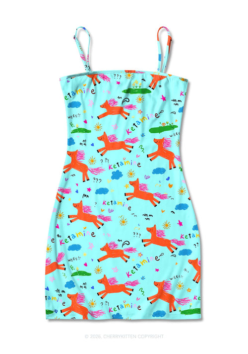 Orange Pony On Mint Green Y2K Print Slip Dress Cherrykitten