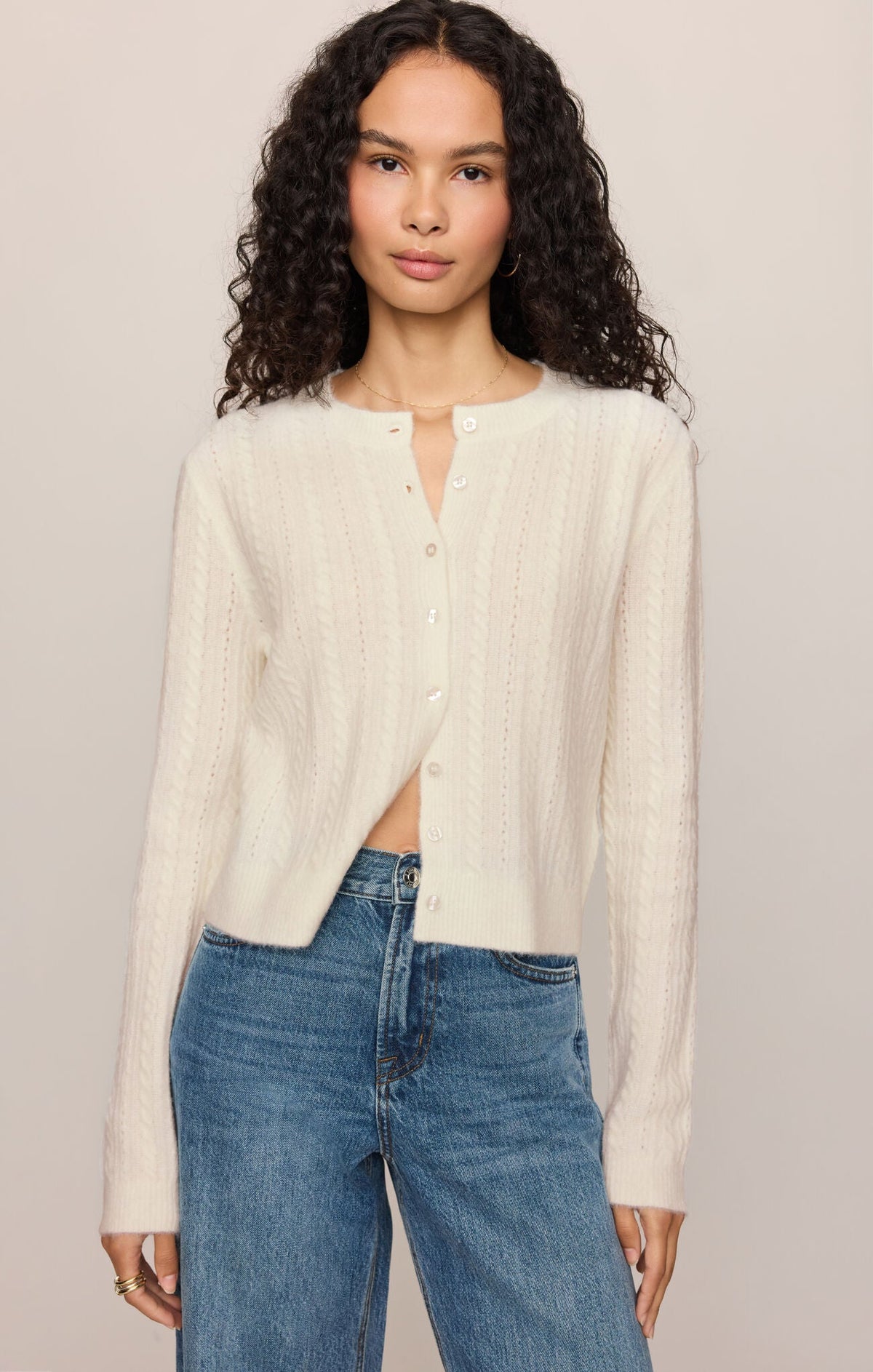 Medina Pointelle Cardigan - Cloud