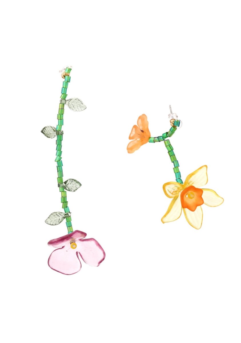 Fresia And Violet Beads Earbob Earrings