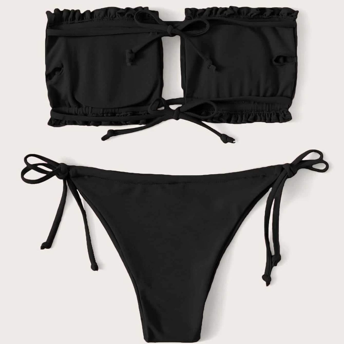 Frill Trim Bandeau Tie Side Bikini Swimsuit