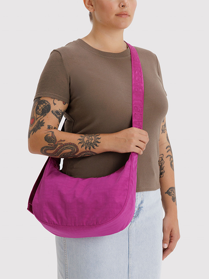Medium Nylon Crescent Bag: Deep Fuchsia