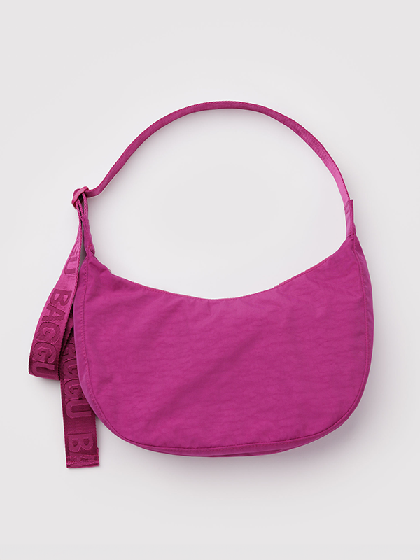 Medium Nylon Crescent Bag: Deep Fuchsia