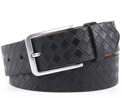 Genuine Split Leather Belt for Men – Brushed Buckle, 1.3" Strap