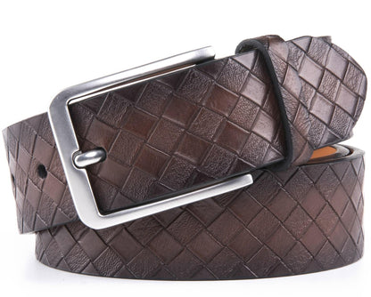 Genuine Split Leather Belt for Men – Brushed Buckle, 1.3" Strap