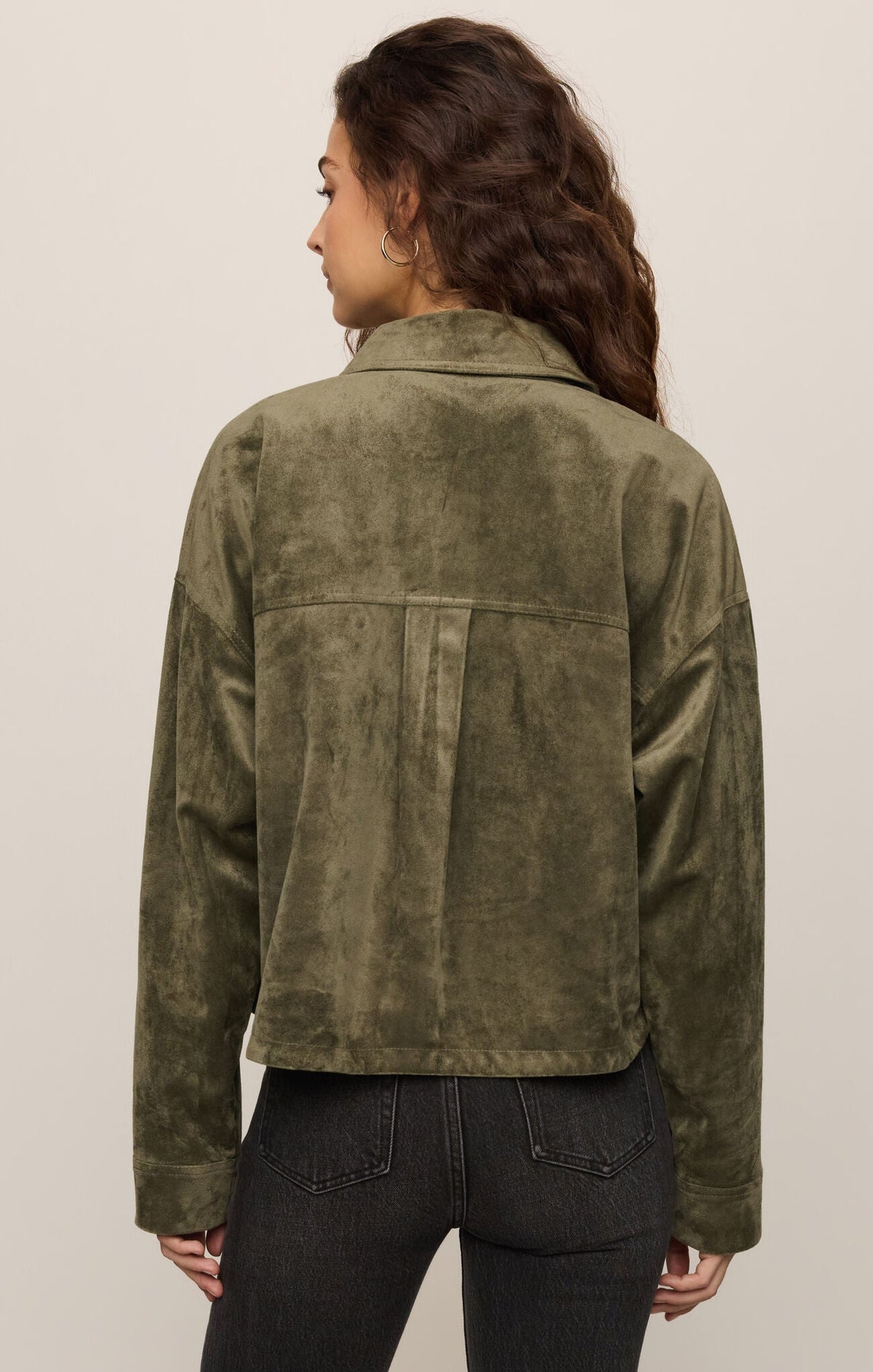 All Day Cropped Suede Jacket - Monstera