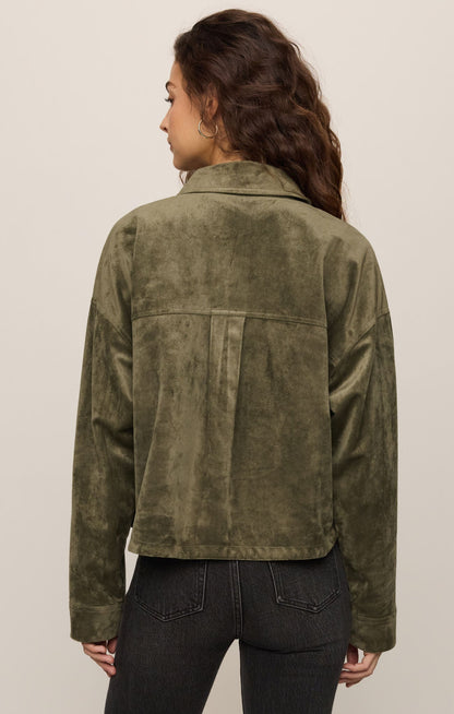 All Day Cropped Suede Jacket - Monstera