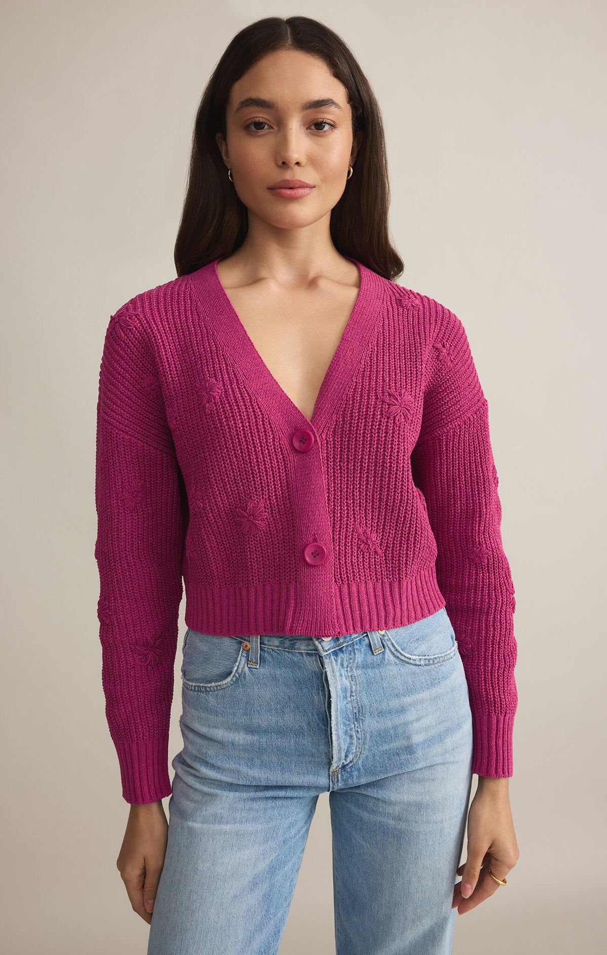 Fleur Cropped Cardigan- Magenta