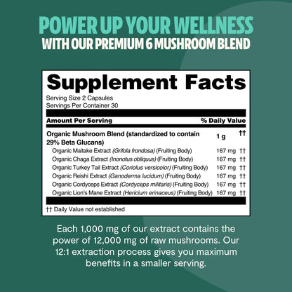 Organic Mushroom Complex Supplement Capsules