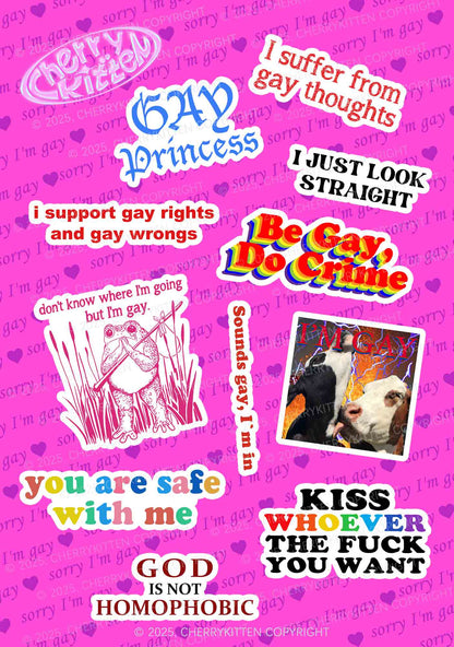 Cherrykitten Sorry Im Gay Y2K Stickers Pack Of 11