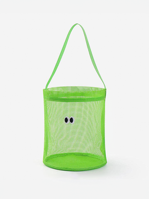 Googly Eyes Mesh Beach Bucket Bag: Green