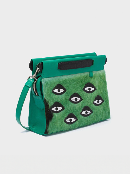 Small Vali Crossbody Leather Bag: All Over Eyes (Deep Green)