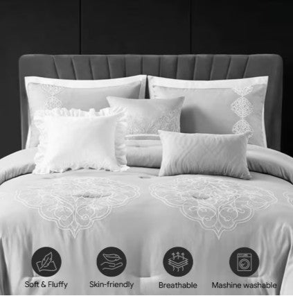 Queen/King Microfiber 6-Piece Comforter Set, Silver Medallion