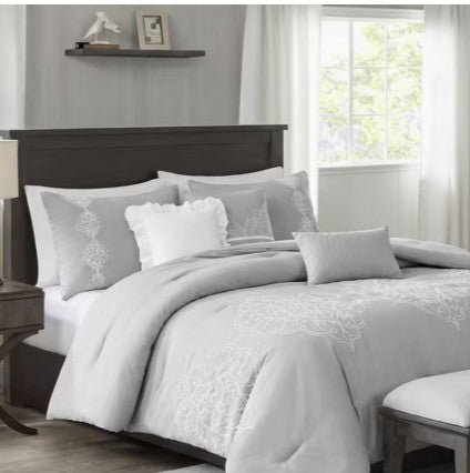 Queen/King Microfiber 6-Piece Comforter Set, Silver Medallion