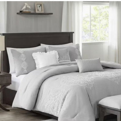 Queen/King Microfiber 6-Piece Comforter Set, Silver Medallion