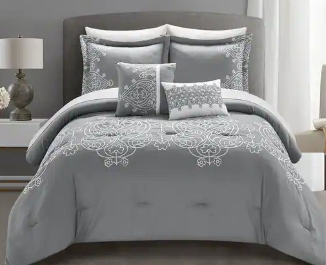 Queen/King Microfiber 6-Piece Comforter Set, Silver Medallion