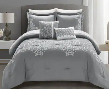Queen/King Microfiber 6-Piece Comforter Set, Silver Medallion