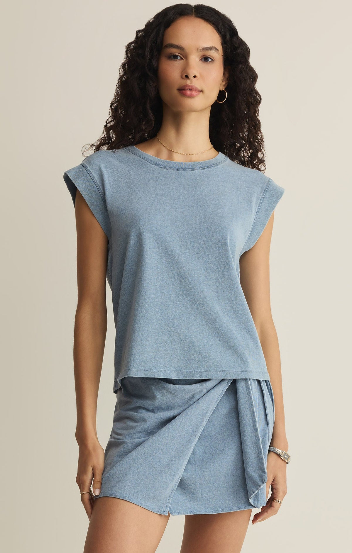 Camino Jersey Denim Top- Ocean Air Indigo