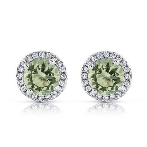 Halo Cz Green Earrings White Sterling Silver