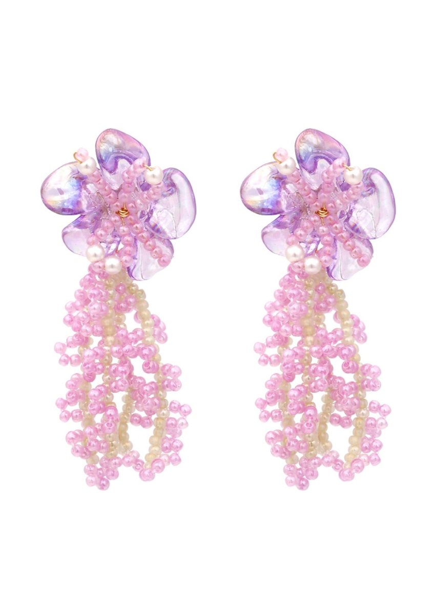 Handwoven Purple Flower Earbob Earrings