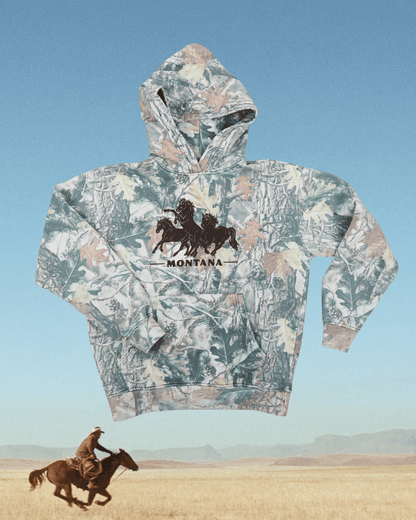 "Horsepower" Camo Hoodie with Brown Ink