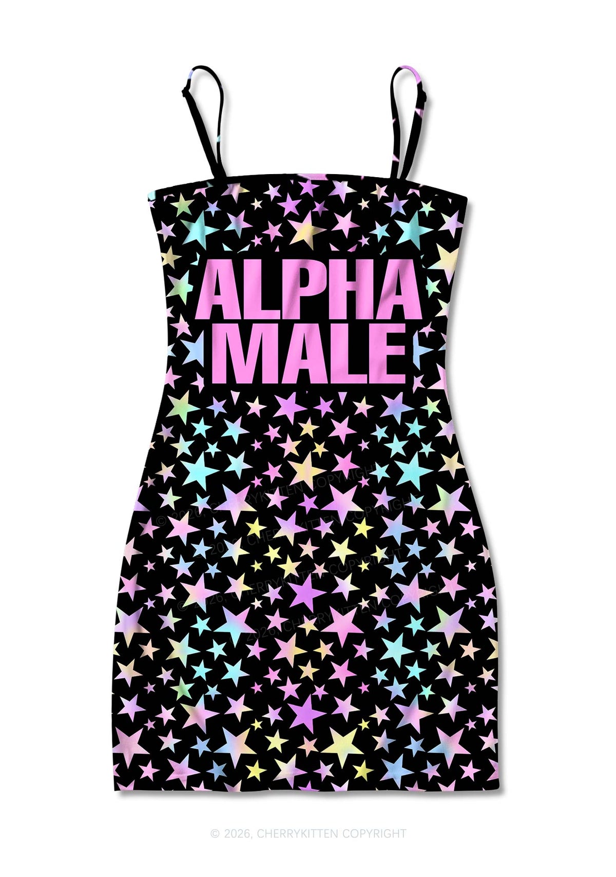 Black Alpha Male Y2K Print Slip Dress Cherrykitten
