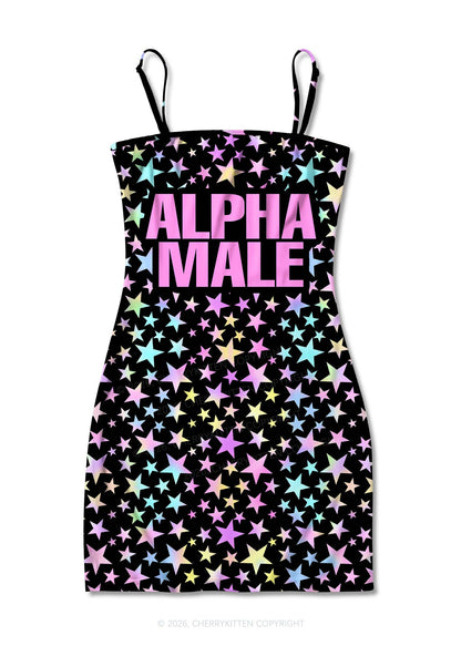 Black Alpha Male Y2K Print Slip Dress Cherrykitten