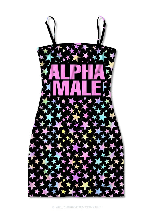 Black Alpha Male Y2K Print Slip Dress Cherrykitten