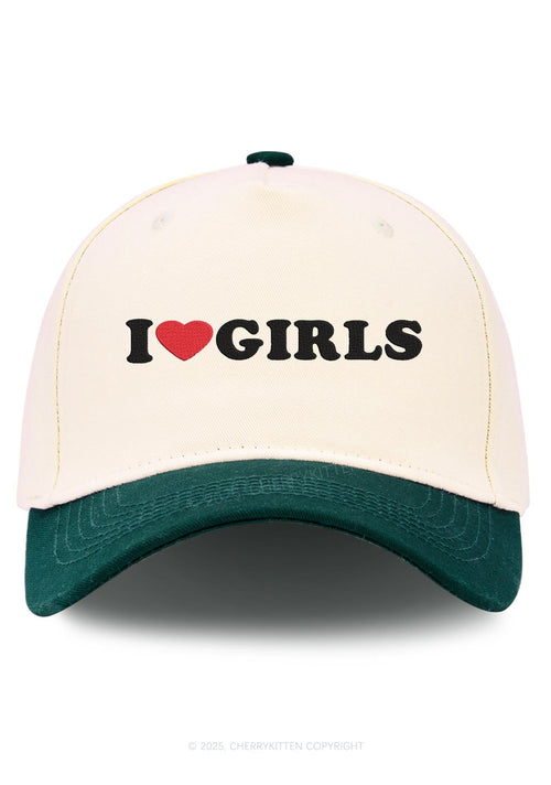 Embroidered I Love Girls Pride Y2K Color Block Baseball Cap Cherrykitten