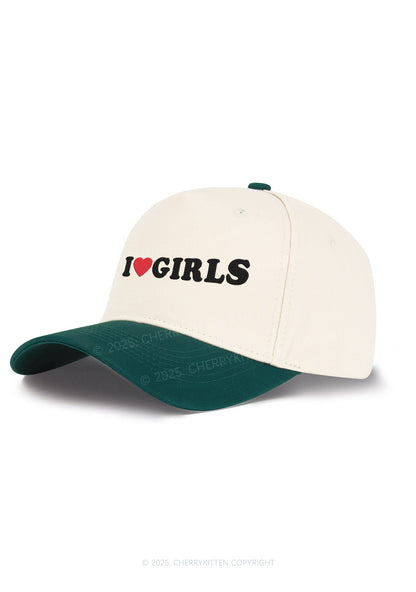 Embroidered I Love Girls Pride Y2K Color Block Baseball Cap Cherrykitten