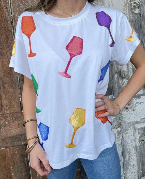 Multi Wine Glass Tee - White