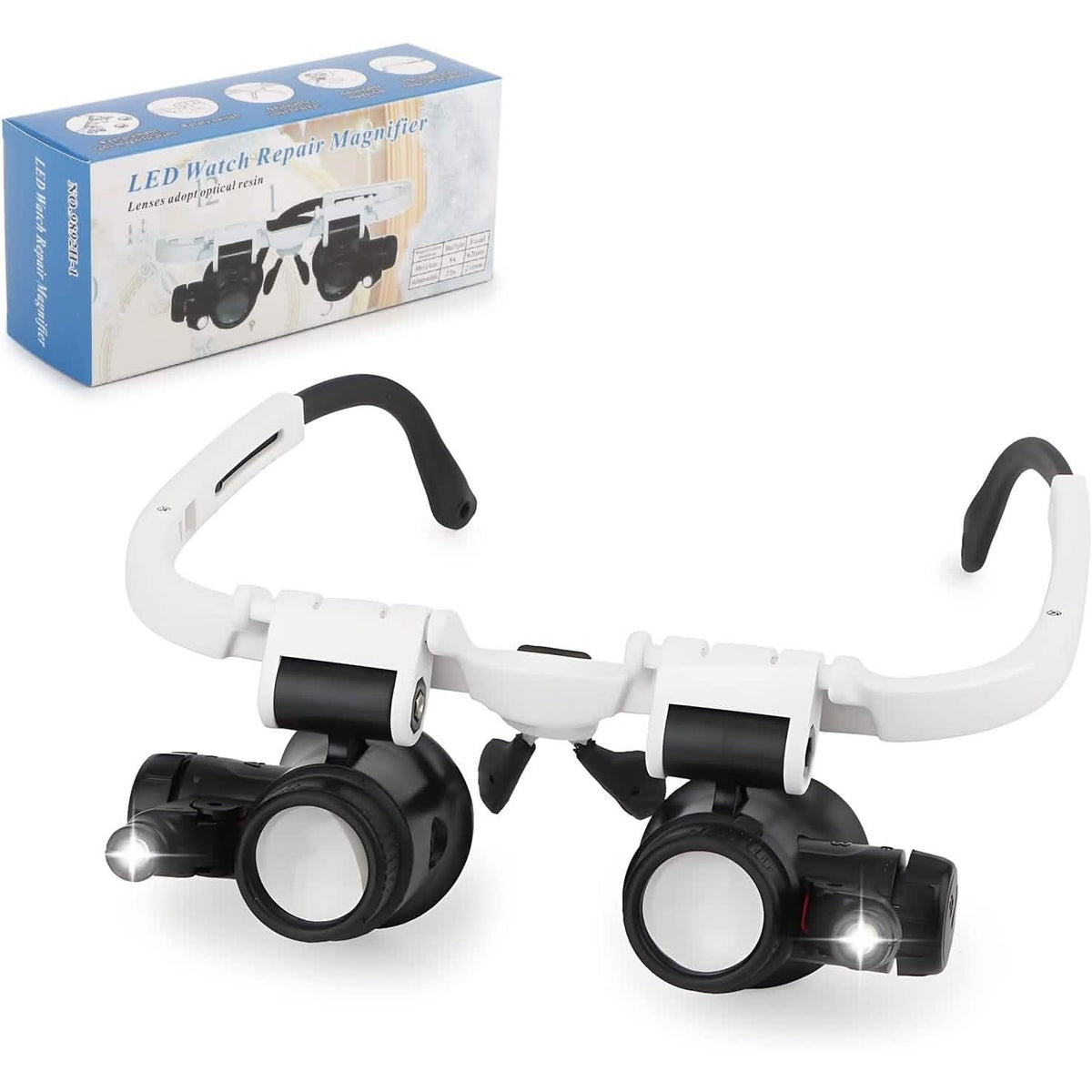 2-LED Head-Mounted Magnifier Glasses – 8x/15x/23x with Repair Light