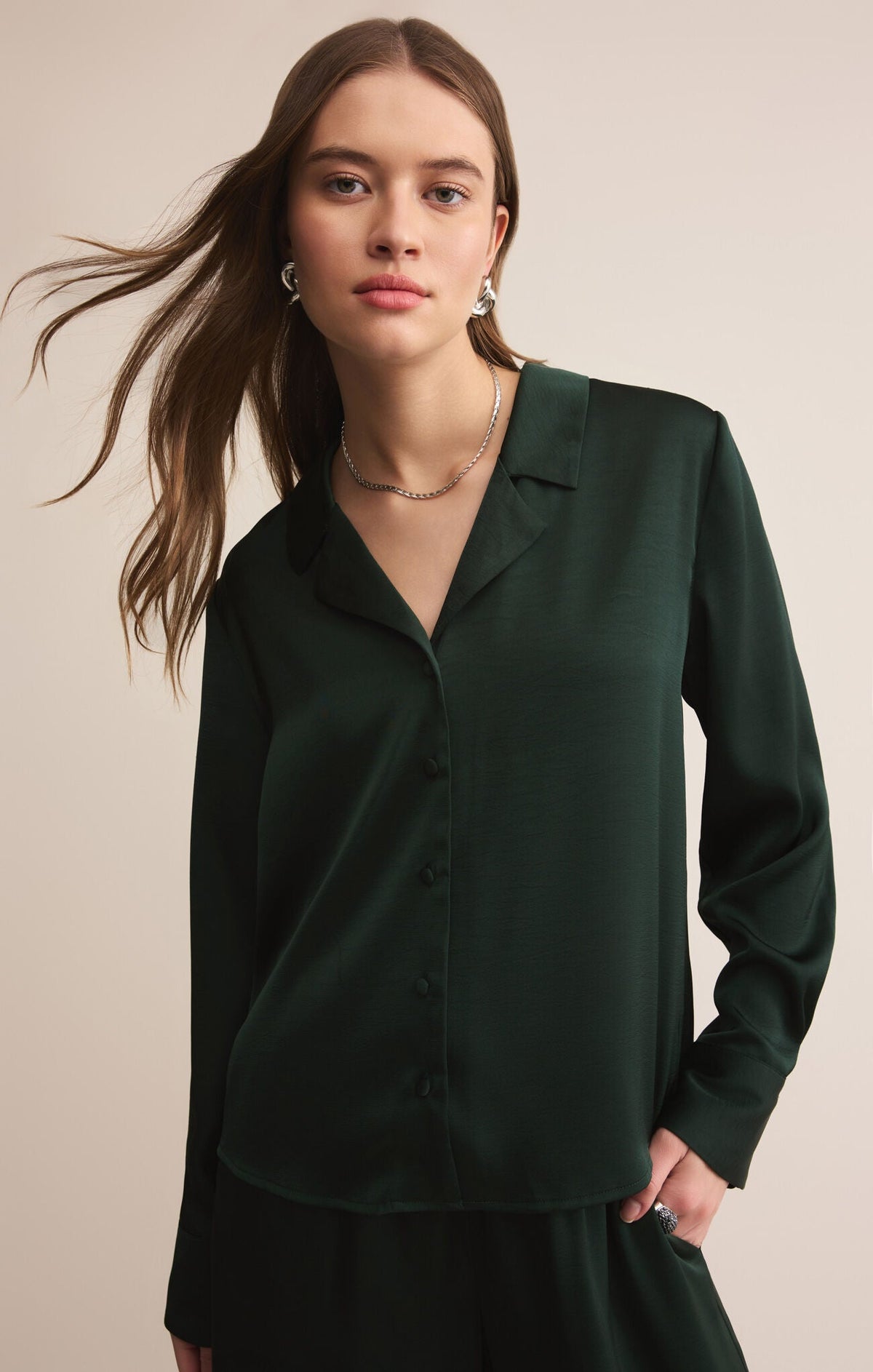 Ana Satin Top - Garland Green