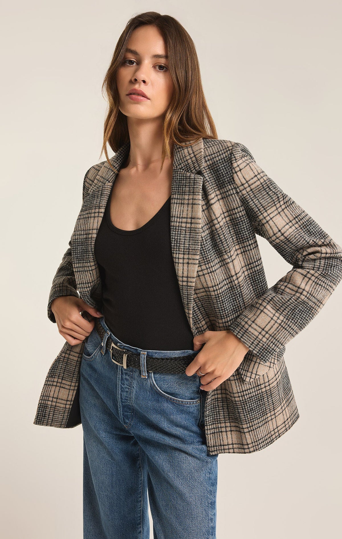 Kingston Relaxed Plaid Blazer- Earthen Grey