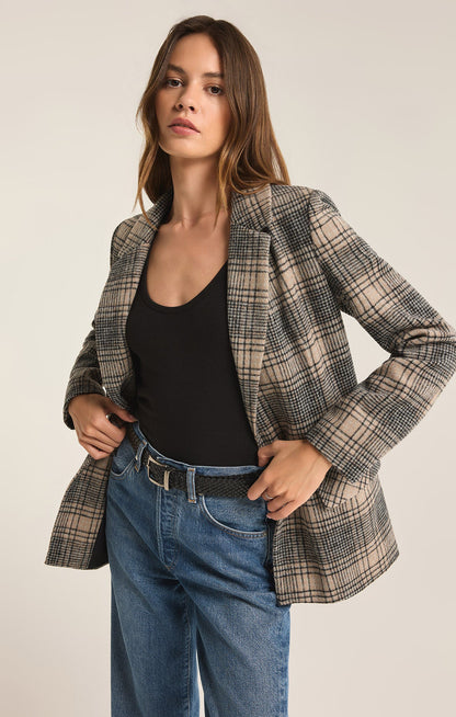 Kingston Relaxed Plaid Blazer- Earthen Grey