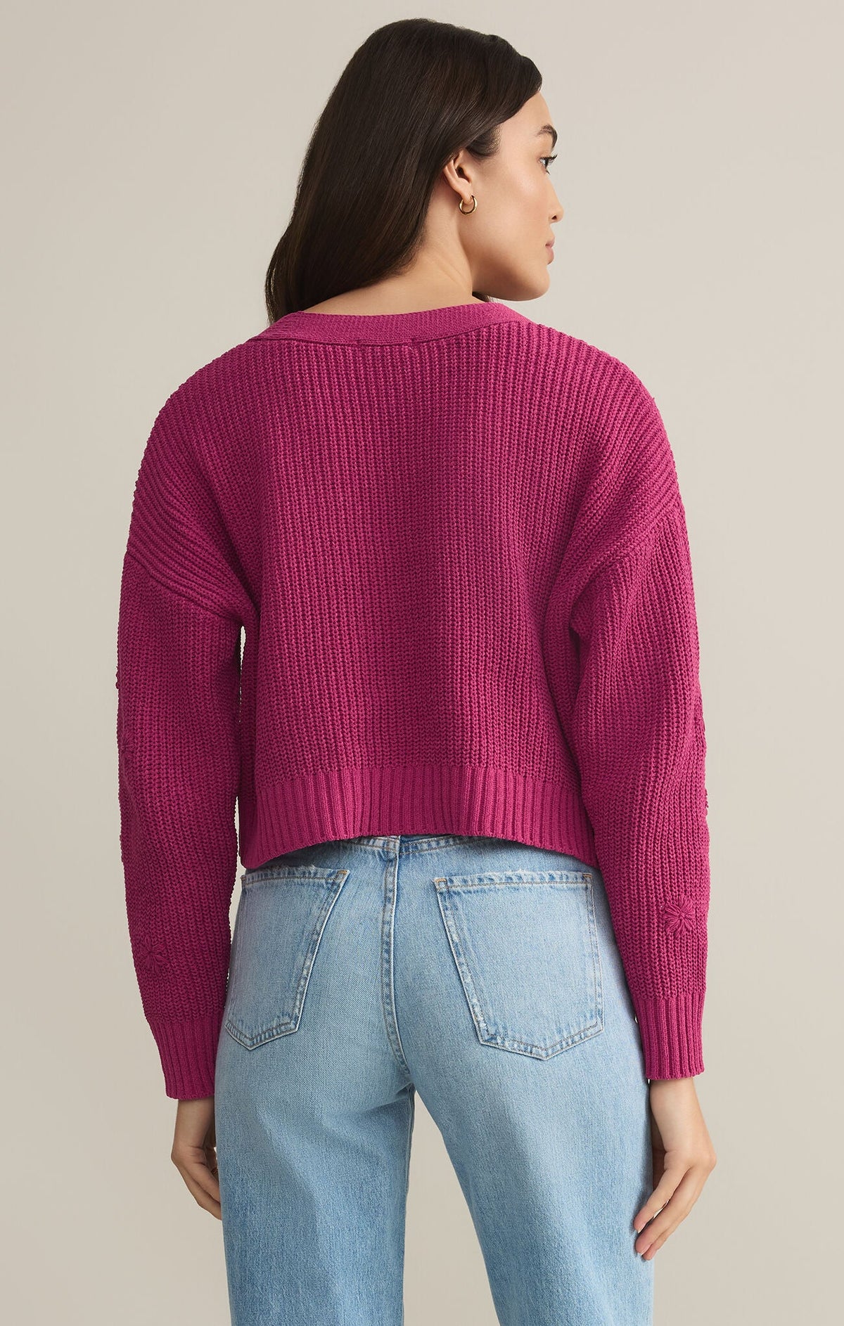 Fleur Cropped Cardigan- Magenta