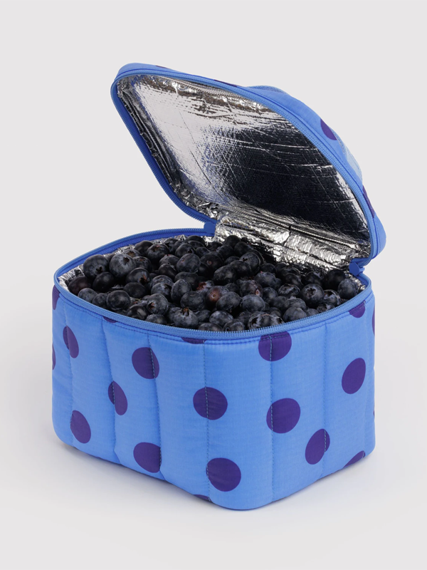 Puffy Lunch Bag: Blue Polka Dot