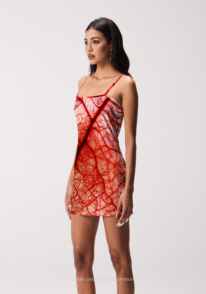 Halloween Red Blood Vessel Y2K Print Slip Dress Cherrykitten