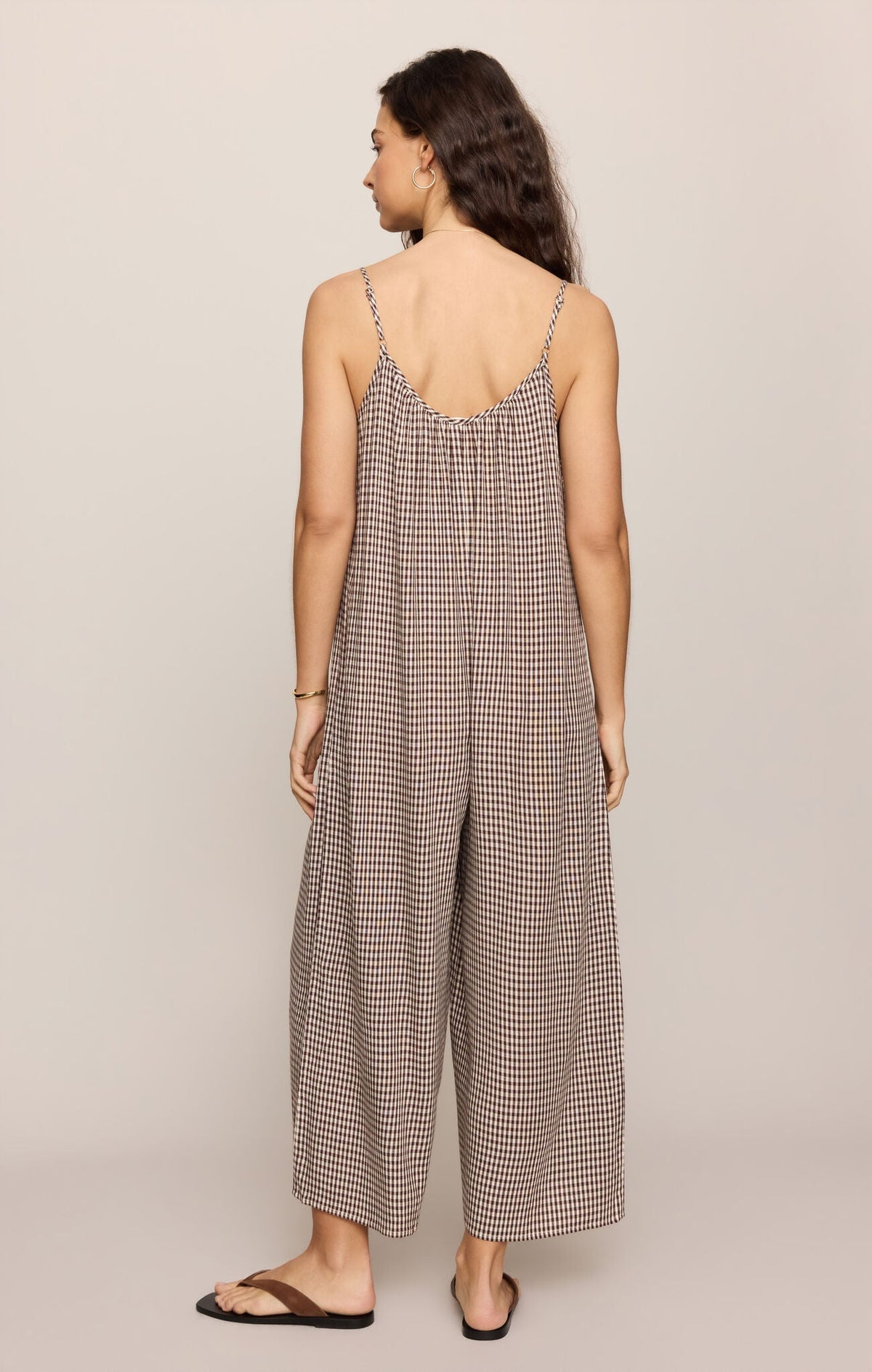 Flared Gingham Jumpsuit Chocolate Cherry