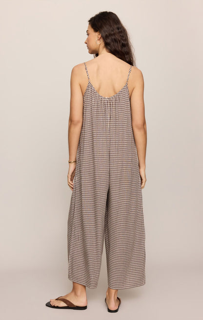 Flared Gingham Jumpsuit Chocolate Cherry