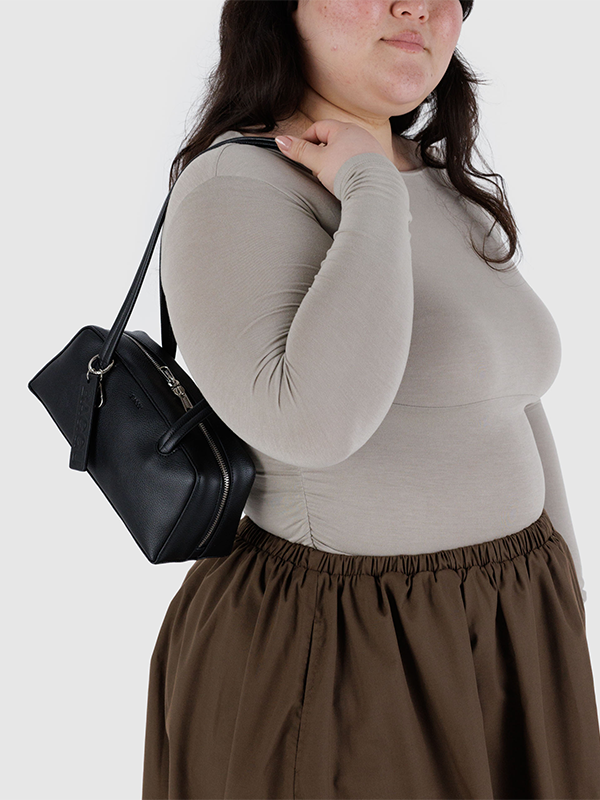 Small Recycled Leather Bowler Bag: Black (FINAL SALE)