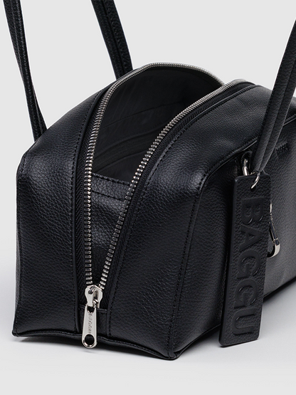 Small Recycled Leather Bowler Bag: Black (FINAL SALE)